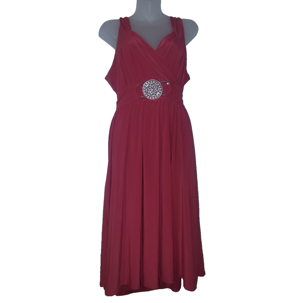 LIQUID Women's Red Sleeveless V Neck Embellished Dress Size 16 BG12